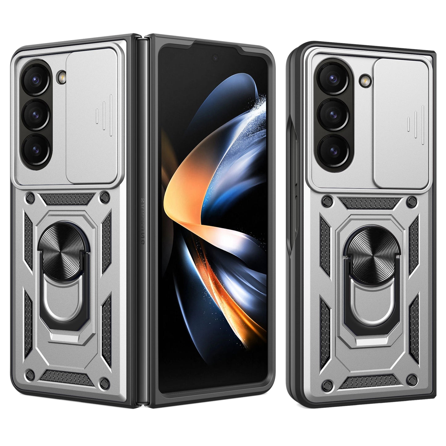 For Samsung Galaxy Z Fold6 5G Case PC+TPU Phone Protective Cover with Lens Protector Kickstand Phone Shell - Silver