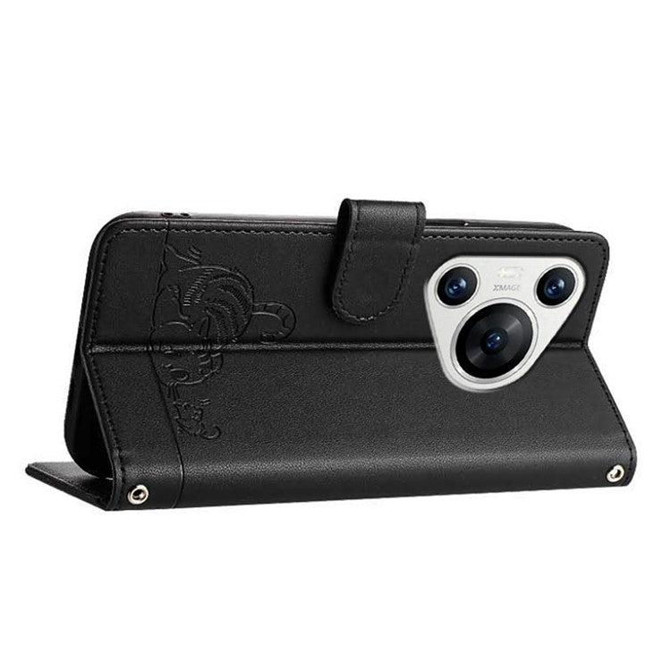 YB Imprinting Series-9 for Huawei Pura 70 Case Card Slots RFID Blocking Cat Mouse Pattern Leather Phone Cover - Black