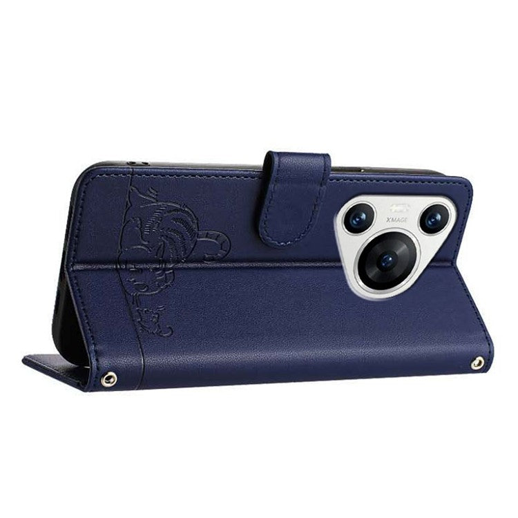 YB Imprinting Series-9 for Huawei Pura 70 Case Card Slots RFID Blocking Cat Mouse Pattern Leather Phone Cover - Sapphire