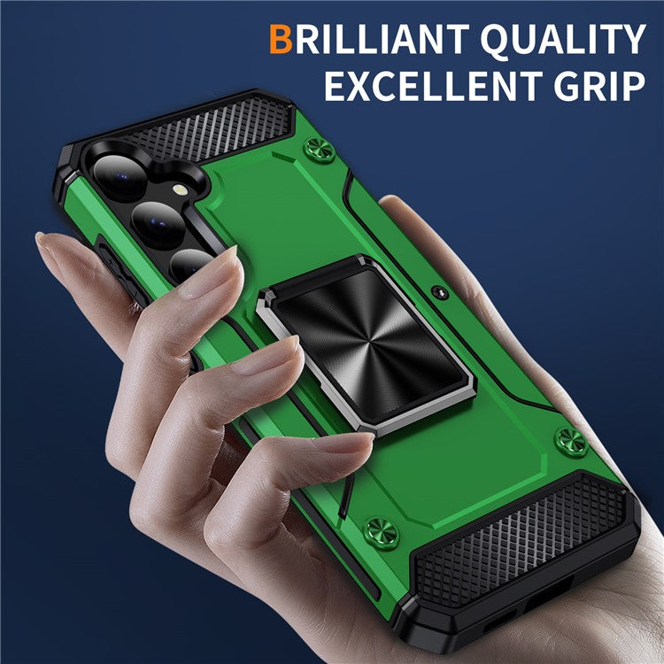Bulk Purchasing For Samsung Galaxy S24 Case PC+TPU Phone Cover with Rotary Ring Kickstand - Green