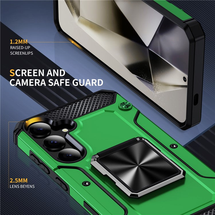 Bulk Purchasing For Samsung Galaxy S24 Case PC+TPU Phone Cover with Rotary Ring Kickstand - Green