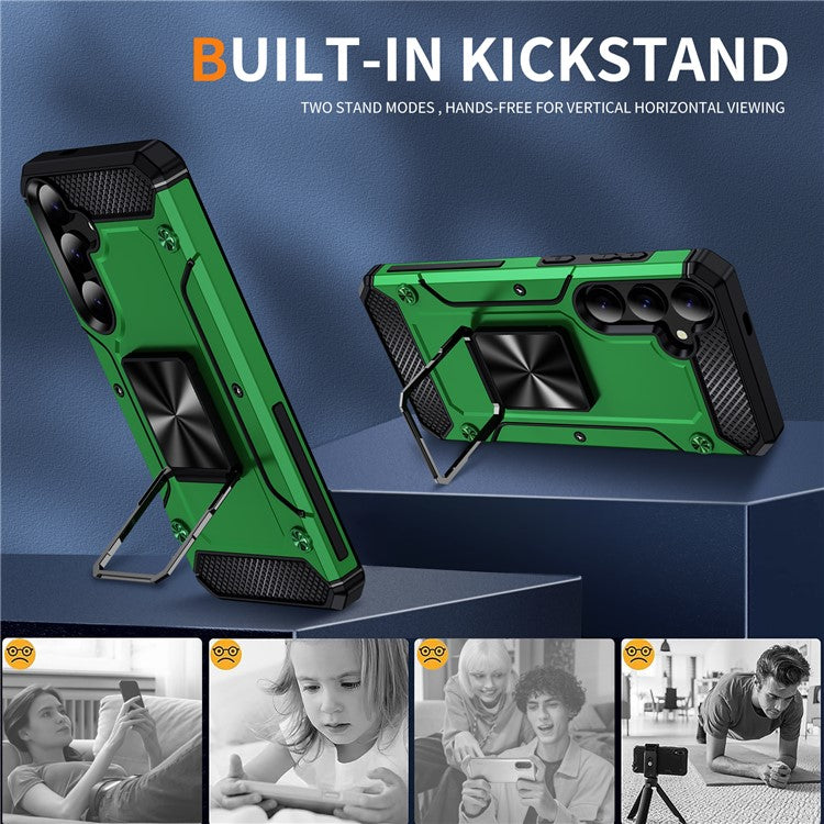 Bulk Purchasing For Samsung Galaxy S24 Case PC+TPU Phone Cover with Rotary Ring Kickstand - Green