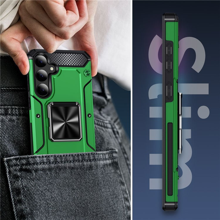 Bulk Purchasing For Samsung Galaxy S24 Case PC+TPU Phone Cover with Rotary Ring Kickstand - Green