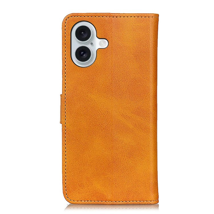 For iPhone 16 Wallet Case Cowhide Texture Anti-Scratch Leather Phone Cover - Brown