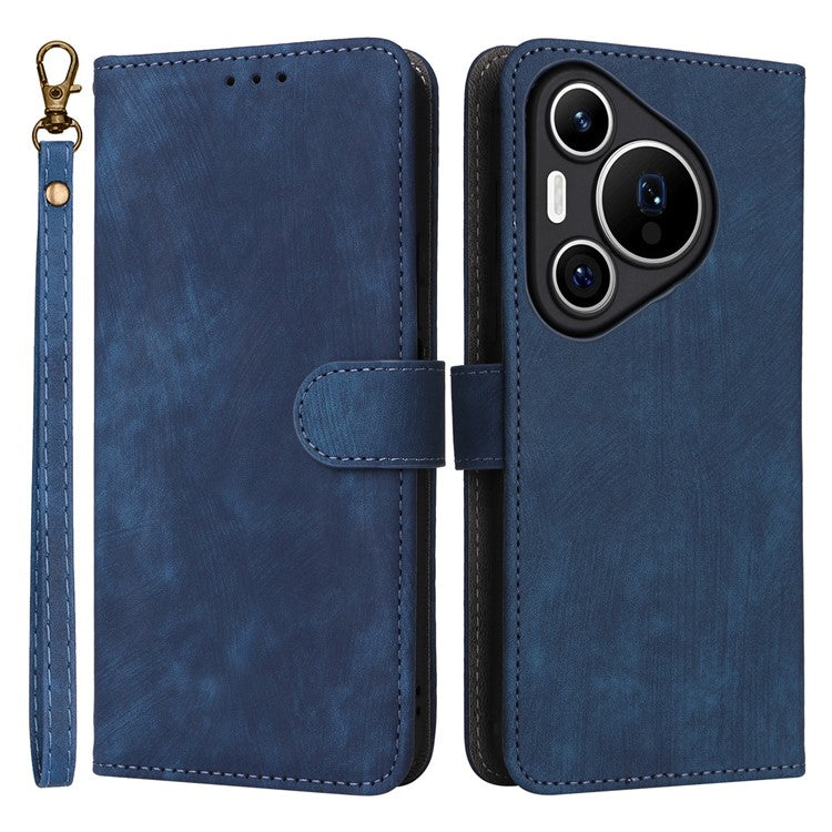 For Huawei Pura 70 Wallet Case RFID Blocking Leather Phone Cover with Strap - Blue