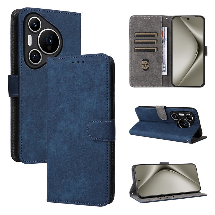 For Huawei Pura 70 Wallet Case RFID Blocking Leather Phone Cover with Strap - Blue