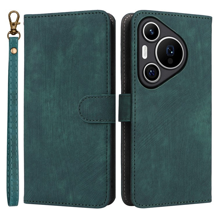 For Huawei Pura 70 Wallet Case RFID Blocking Leather Phone Cover with Strap - Green