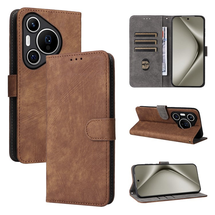 For Huawei Pura 70 Wallet Case RFID Blocking Leather Phone Cover with Strap - Brown