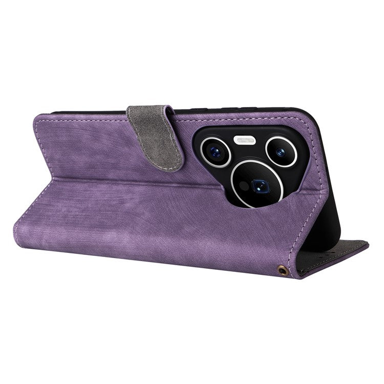 For Huawei Pura 70 Wallet Case RFID Blocking Leather Phone Cover with Strap - Purple