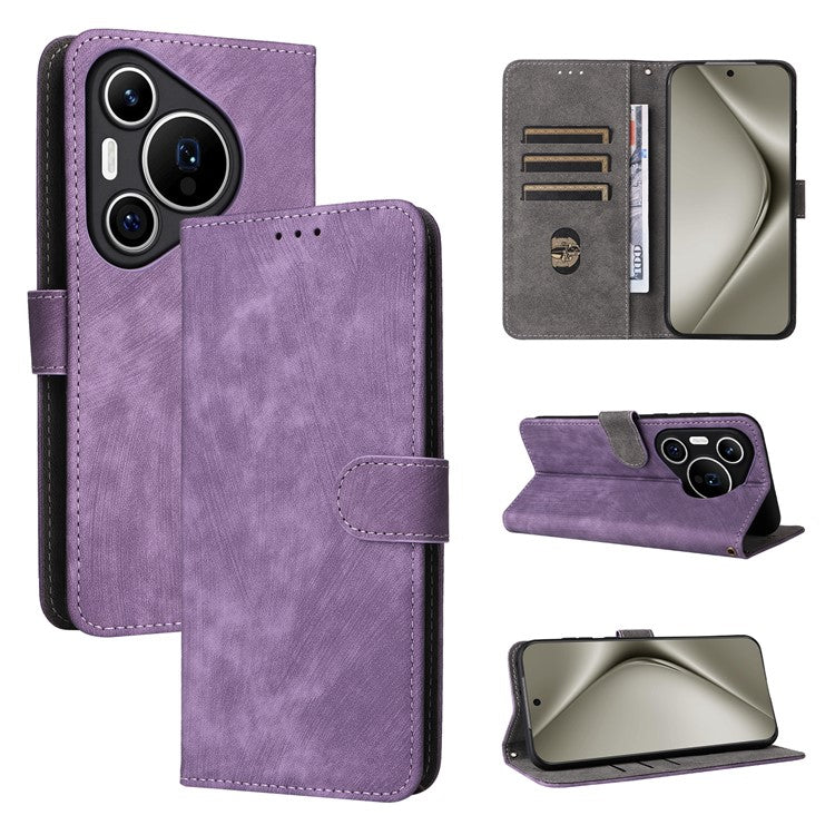 For Huawei Pura 70 Wallet Case RFID Blocking Leather Phone Cover with Strap - Purple