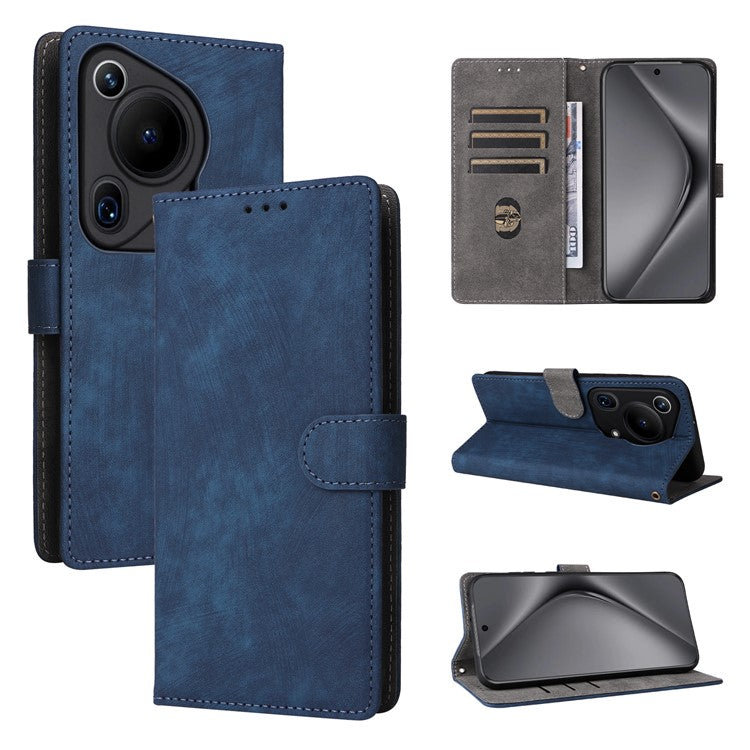 For Huawei Pura 70 Ultra Case with Hand Strap RFID Blocking Wallet Leather Cover - Blue