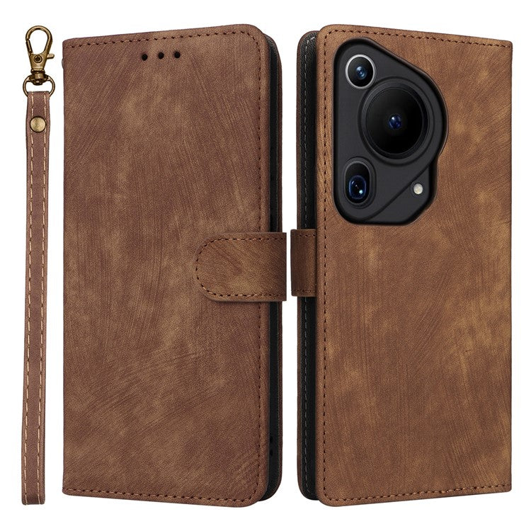 For Huawei Pura 70 Ultra Case with Hand Strap RFID Blocking Wallet Leather Cover - Brown