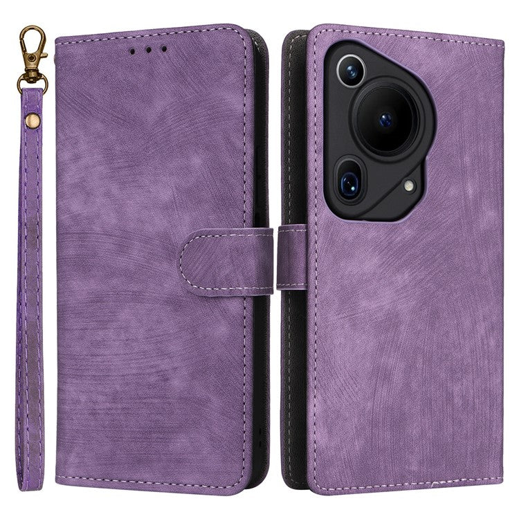 For Huawei Pura 70 Ultra Case with Hand Strap RFID Blocking Wallet Leather Cover - Purple