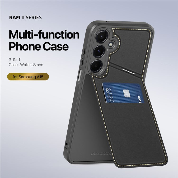 DUX DUCIS Rafi II Series for Samsung Galaxy A15 4G / A15 5G Case RFID Blocking PU+TPU Back Phone Cover - Black