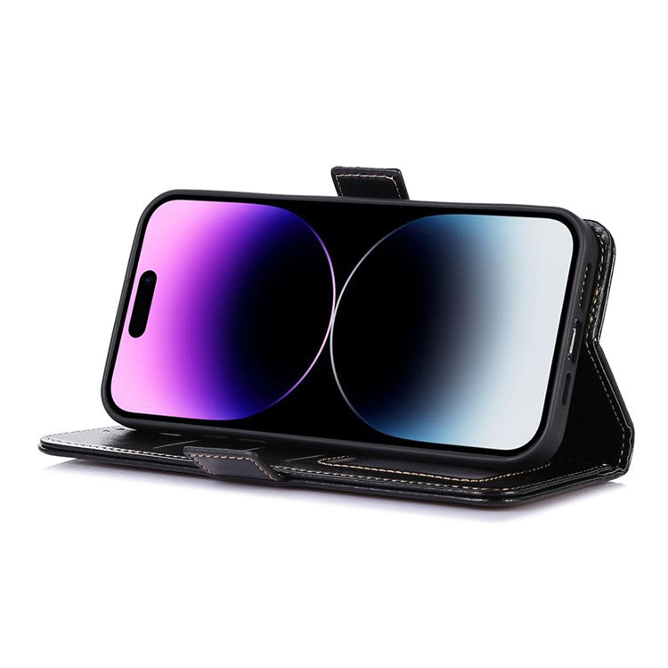 ABEEL For iPhone 16 Pro Case Wallet PU Leather Crazy Horse Texture Phone Cover - Black