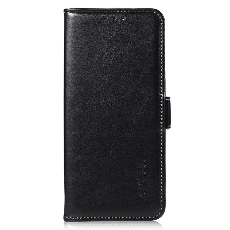 ABEEL For iPhone 16 Pro Case Wallet PU Leather Crazy Horse Texture Phone Cover - Black