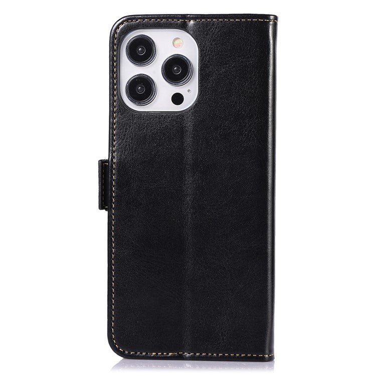 ABEEL For iPhone 16 Pro Case Wallet PU Leather Crazy Horse Texture Phone Cover - Black