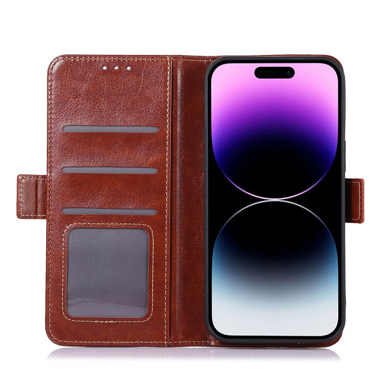 ABEEL For iPhone 16 Pro Case Wallet PU Leather Crazy Horse Texture Phone Cover - Brown
