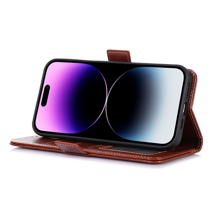 ABEEL For iPhone 16 Pro Case Wallet PU Leather Crazy Horse Texture Phone Cover - Brown