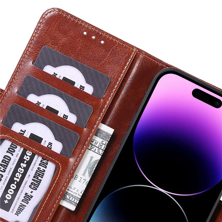 ABEEL For iPhone 16 Pro Case Wallet PU Leather Crazy Horse Texture Phone Cover - Brown