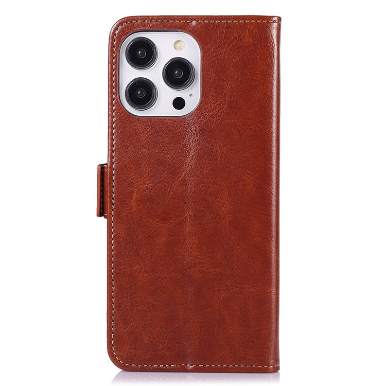ABEEL For iPhone 16 Pro Case Wallet PU Leather Crazy Horse Texture Phone Cover - Brown