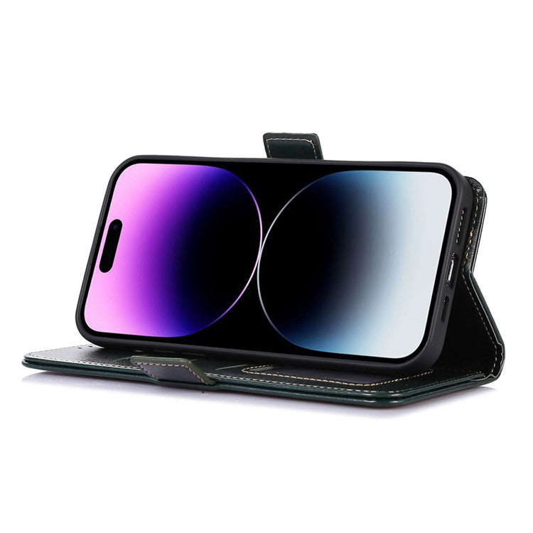 ABEEL For iPhone 16 Pro Case Wallet PU Leather Crazy Horse Texture Phone Cover - Green