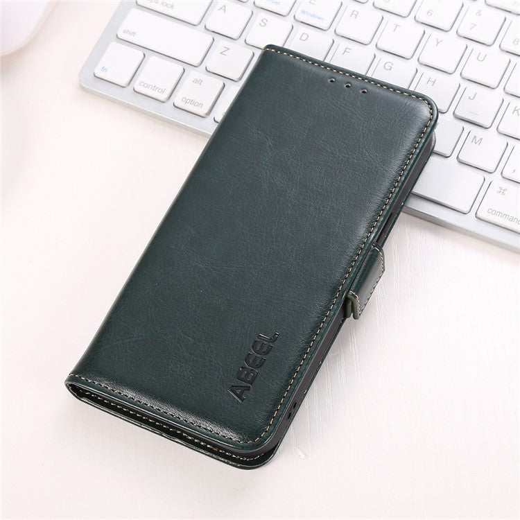ABEEL For iPhone 16 Pro Case Wallet PU Leather Crazy Horse Texture Phone Cover - Green