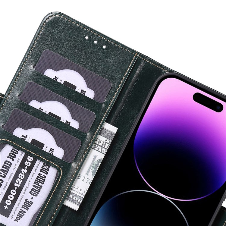 ABEEL For iPhone 16 Pro Case Wallet PU Leather Crazy Horse Texture Phone Cover - Green