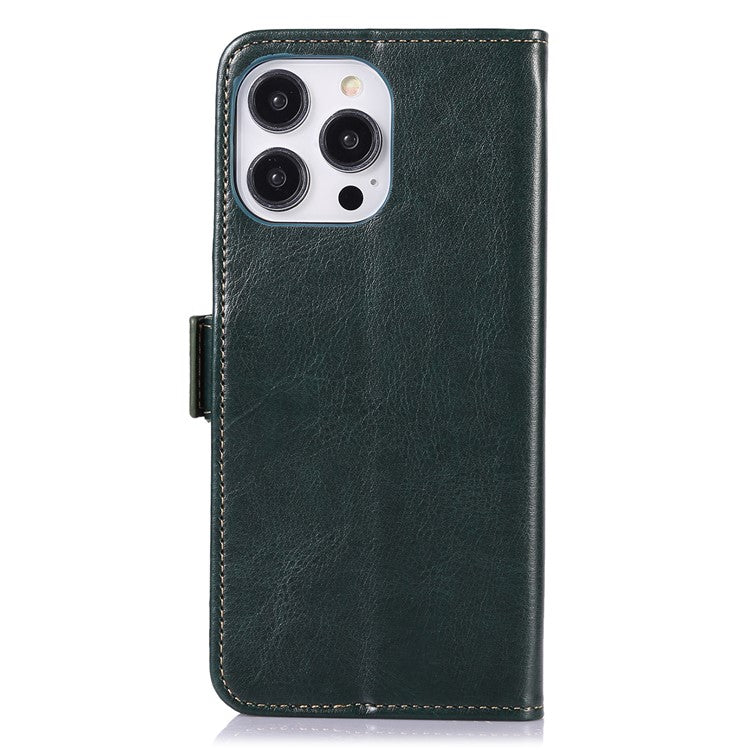 ABEEL For iPhone 16 Pro Case Wallet PU Leather Crazy Horse Texture Phone Cover - Green