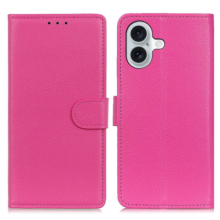 For iPhone 16 Plus Leather Case Wallet Card Slots Litchi Texture Flip Phone Cover - Rose