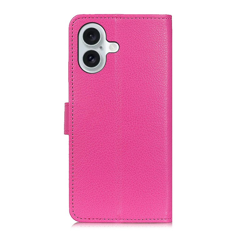 For iPhone 16 Plus Leather Case Wallet Card Slots Litchi Texture Flip Phone Cover - Rose