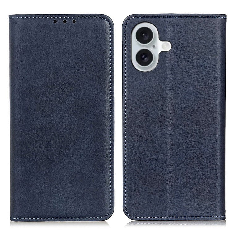 For iPhone 16 Case Magnetic Absorption Split Leather Folio Phone Cover - Blue