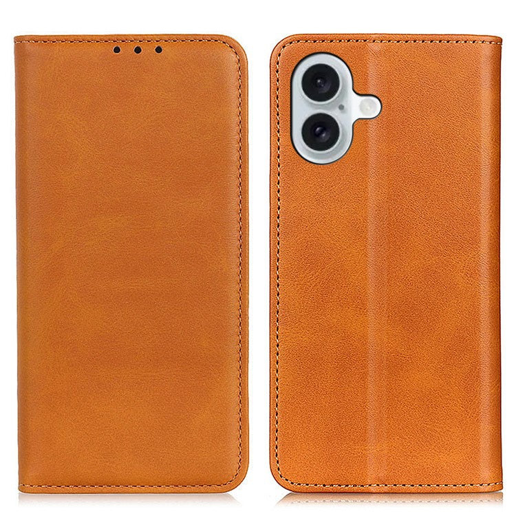 For iPhone 16 Plus Case Wallet Stand Split Leather Phone Cover Auto Magnetic Closed - Brown
