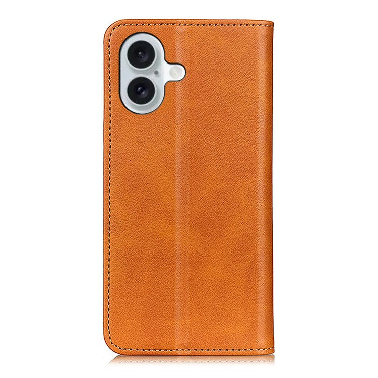 For iPhone 16 Plus Case Wallet Stand Split Leather Phone Cover Auto Magnetic Closed - Brown