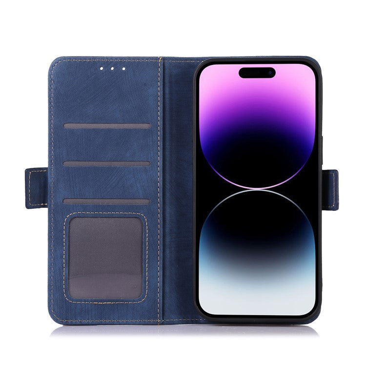 ABEEL For iPhone 16 Case PU Leather Card Slots Stand Retro Phone Cover - Blue