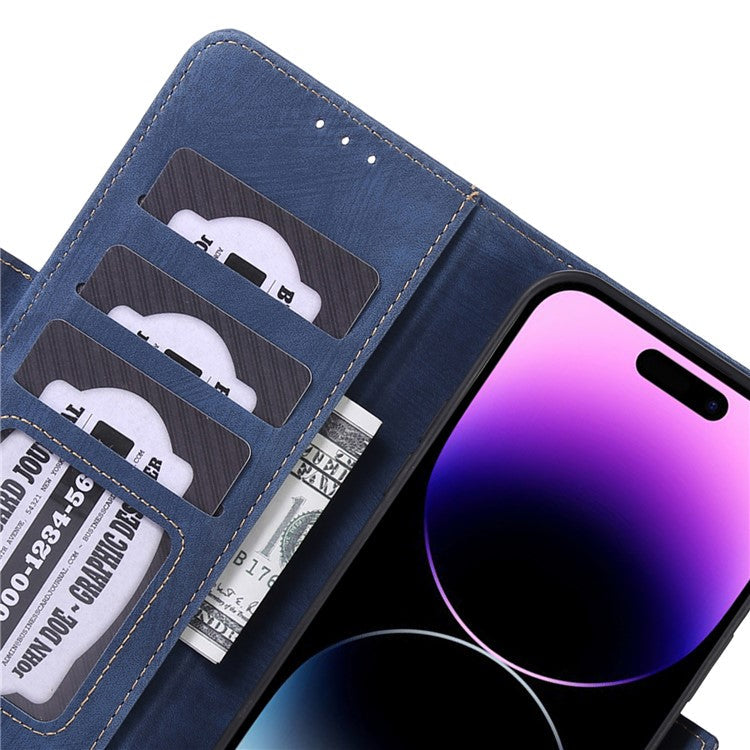 ABEEL For iPhone 16 Case PU Leather Card Slots Stand Retro Phone Cover - Blue