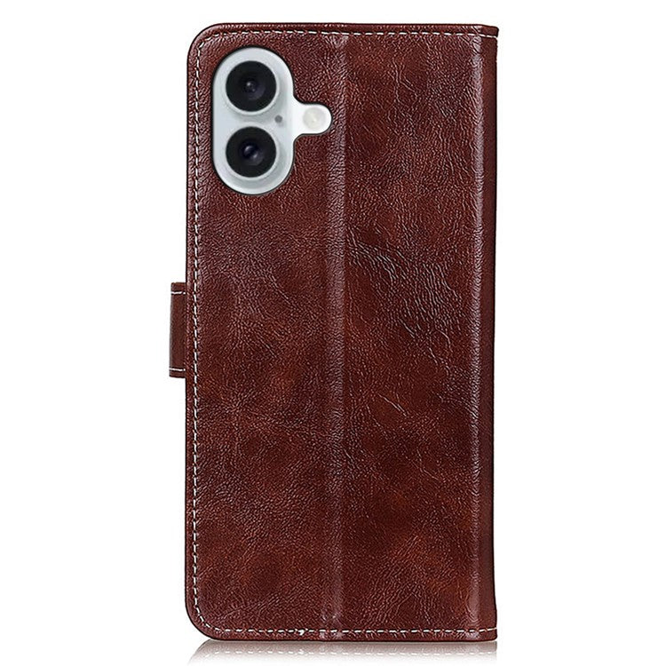 For iPhone 16 Case Retro Crazy Horse Texture Leather Purse Stand Phone Cover - Brown