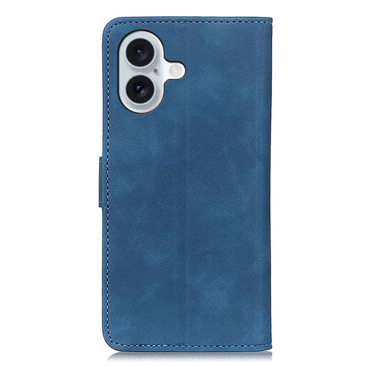 KHAZNEH For iPhone 16 Case Retro Leather Phone Cover with Wallet Stand - Blue