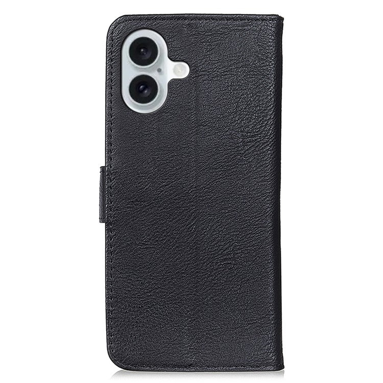 KHAZNEH For iPhone 16 Case Cowhide Texture Leather Phone Cover - Black