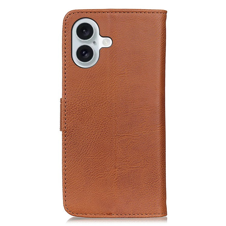 KHAZNEH For iPhone 16 Case Cowhide Texture Leather Phone Cover - Brown