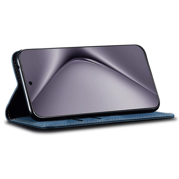 For Huawei Pura 70 Ultra Case Jeans Cloth Texture Flip Leather Phone Cover - Blue