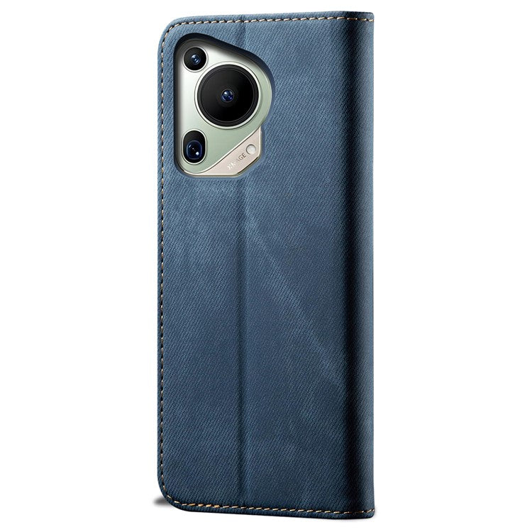 For Huawei Pura 70 Ultra Case Jeans Cloth Texture Flip Leather Phone Cover - Blue