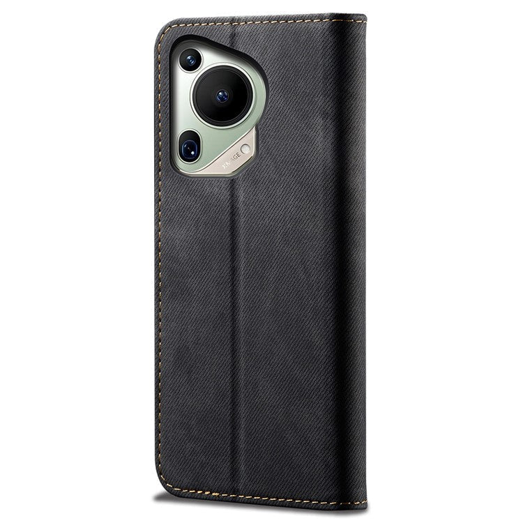 For Huawei Pura 70 Ultra Case Jeans Cloth Texture Flip Leather Phone Cover - Black