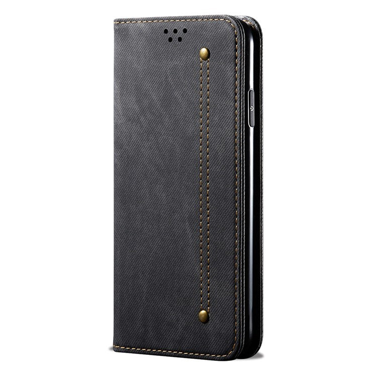 For Huawei nova 2i / Enjoy 70 Pro Leather Case Wallet Phone Cover Jeans Cloth Texture - Black