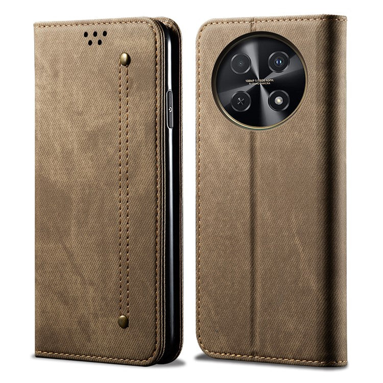 For Huawei nova 2i / Enjoy 70 Pro Leather Case Wallet Phone Cover Jeans Cloth Texture - Khaki