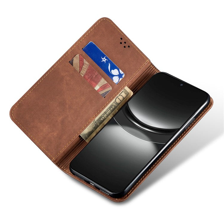 For Huawei nova 2i / Enjoy 70 Pro Leather Case Wallet Phone Cover Jeans Cloth Texture - Coffee
