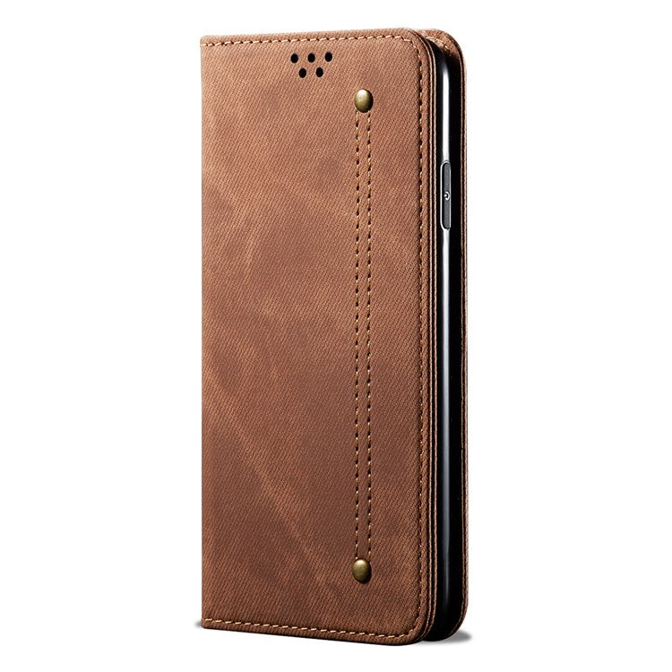 For Huawei nova 2i / Enjoy 70 Pro Leather Case Wallet Phone Cover Jeans Cloth Texture - Coffee