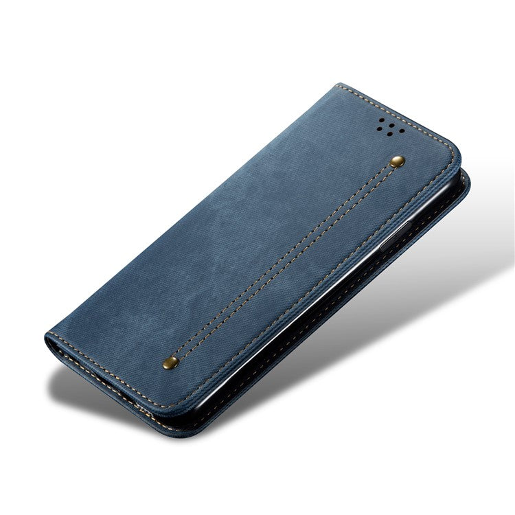 For Huawei nova 2i / Enjoy 70 Pro Leather Case Wallet Phone Cover Jeans Cloth Texture - Blue