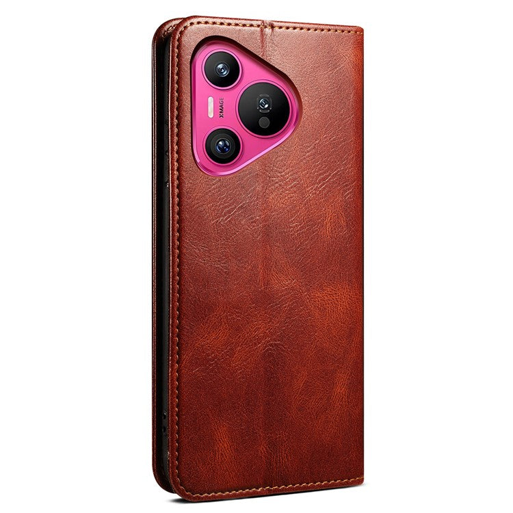 For Huawei Pura 70 Wallet Case Waxy Crazy Horse Texture Leather Stand Phone Cover - Brown