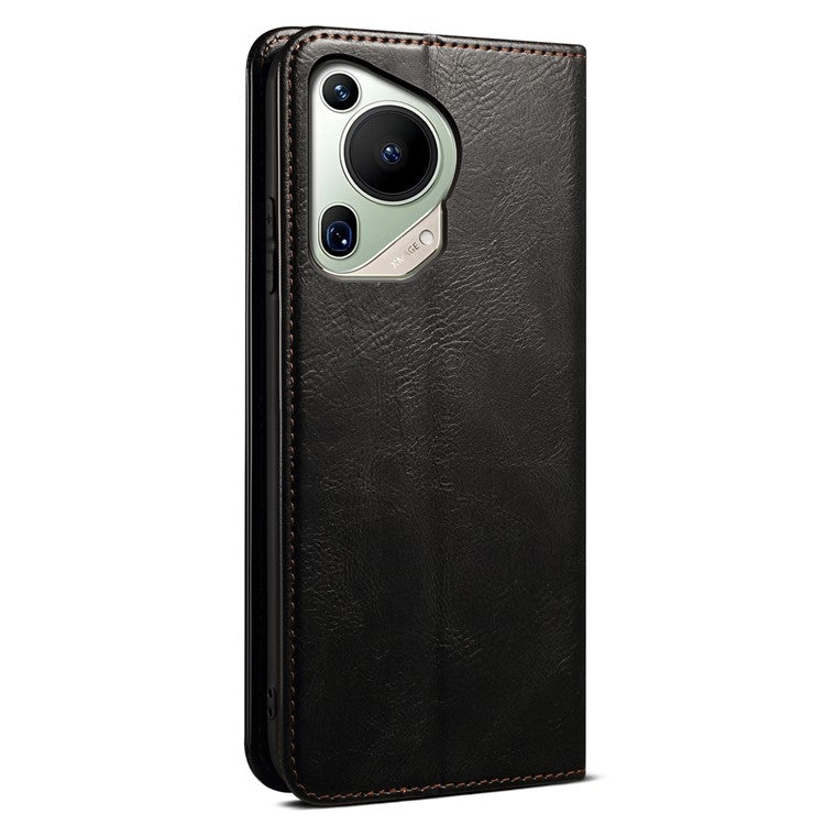 For Huawei Pura 70 Ultra Phone Case Waxy Crazy Horse Anti-Scratch Leather Flip Cover - Black